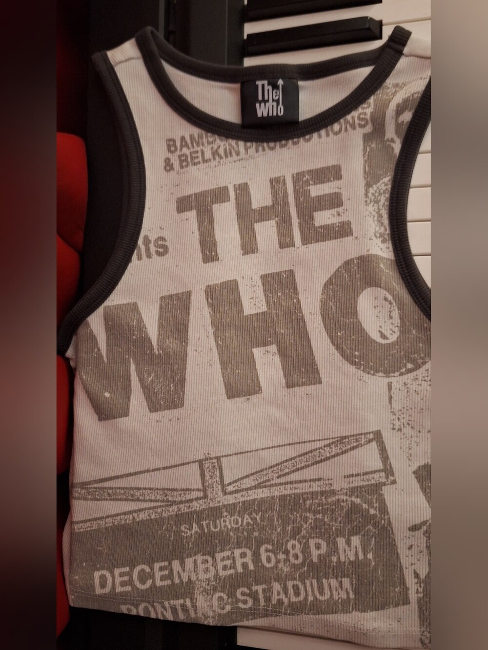 The Who Graphic Ribbed Tank Top - White with Black Trim